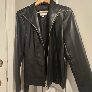 Cole Haan Signature FAUX Leather Jacket with Gold Zipper